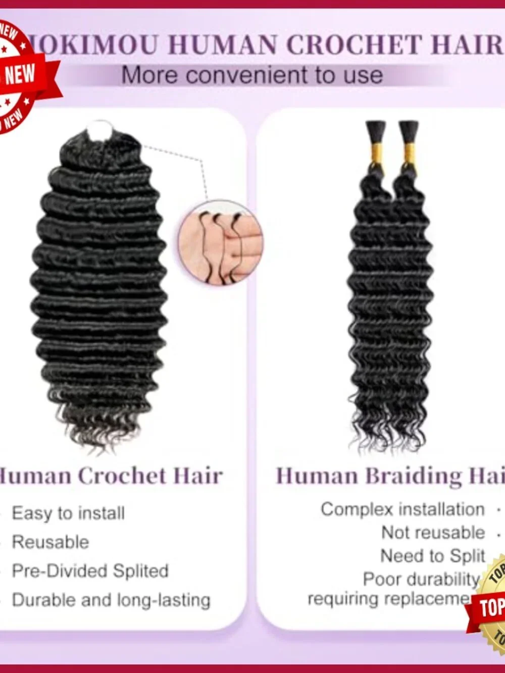 20 Inch Human Hair Extensions Deep Wave Pre-Separated 50 Strands